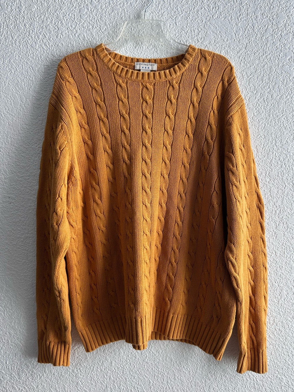 Covington Mustard Yellow Cable Knit 100% Cotton Sweater Large Autumn Grandmacore